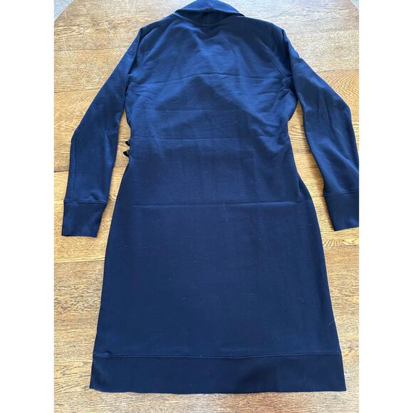 LRL Lauren Jean Co Faux Wrap Dress Navy Blue Heavy 100% Cotton Sz L Shawl Collar - Picture 8 of 10